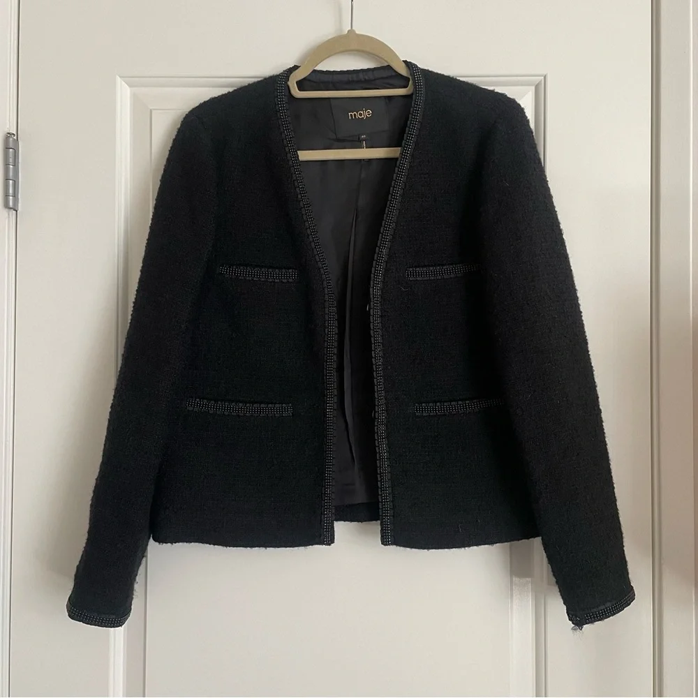 Maje Black Textured Jacket Blazer‎
